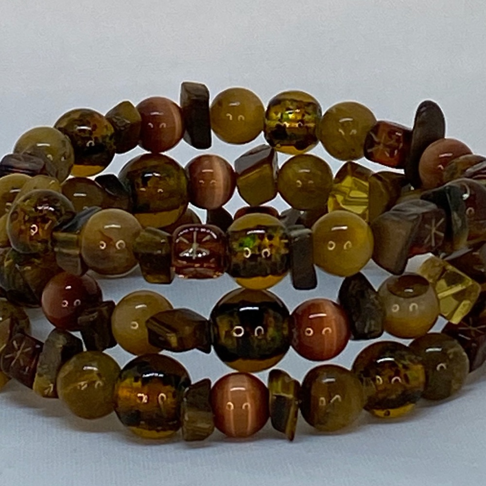 Handmade Brown Beaded Memory Wire (Wrap) Bracelets - Picture 8 of 16